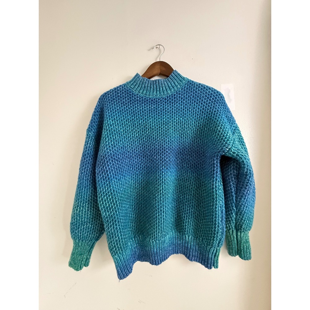 Grace + Karma Blue Green Ombre Knit Mock Neck Sweater M Popcorn Stitch Pullover